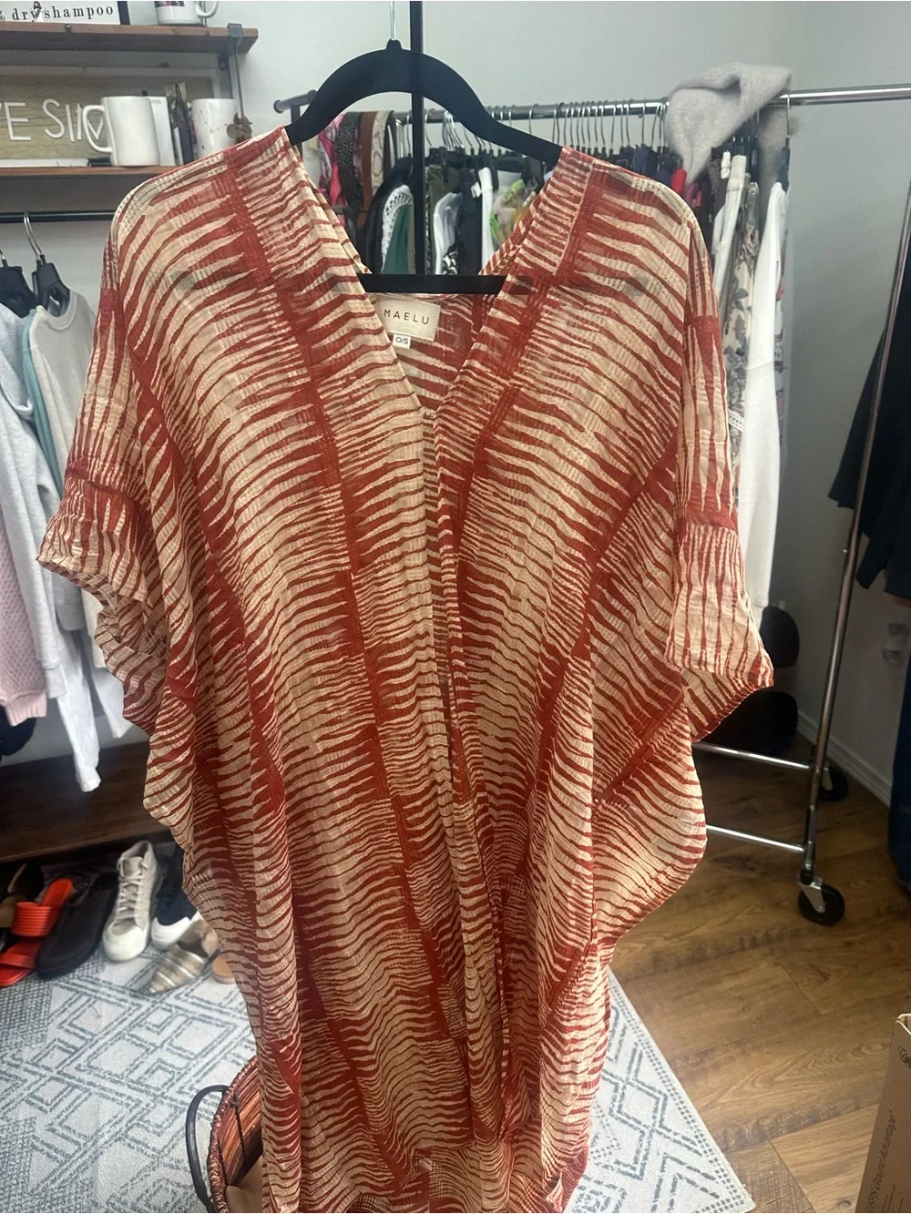 Rust & Cream Striped V‑Neck Swim Coverup - Picture 2 of 4